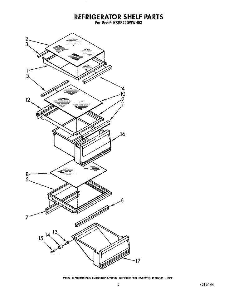 REFRIGERATOR SHELF Diagram and Parts List for KSRS22DWAL02  KitchenAid Refrigerator