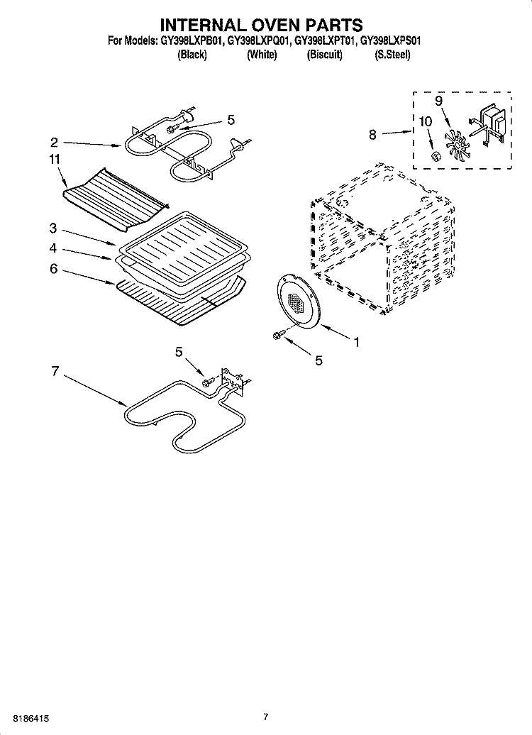 INTERNAL OVEN PARTS Diagram and Parts List for GY398LXPT01  Whirlpool Range