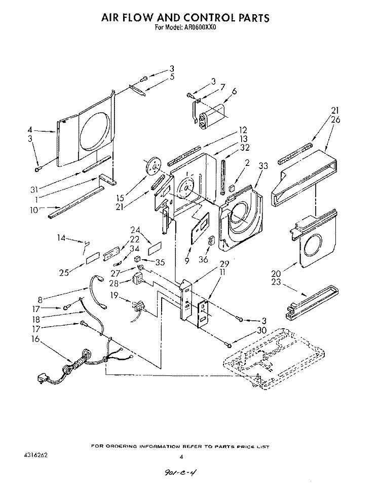 AIRFLOW AND CONTROL Diagram and Parts List for AR0600XX0  Whirlpool Air Conditioner
