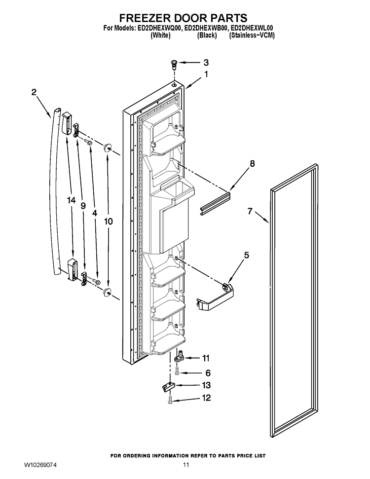 FREEZER DOOR PARTS Diagram and Parts List for ED2DHEXWL00  Whirlpool Refrigerator