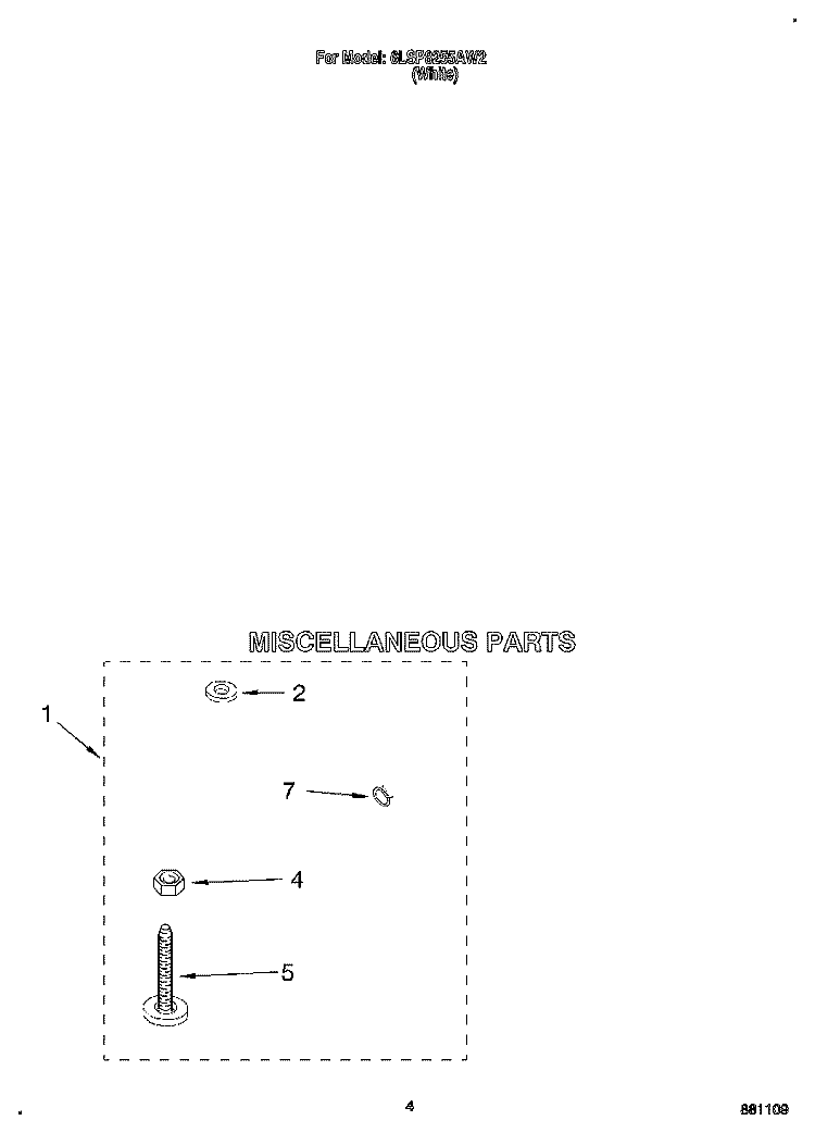 MISCELLANEOUS Diagram and Parts List for 6LSP8255AW2  Whirlpool Washer