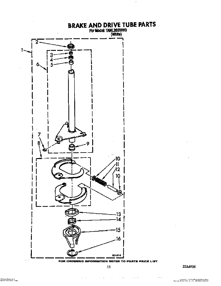 BRAKE AND DRIVE TUBE Diagram and Parts List for TAWL200WW0  Estate Washer