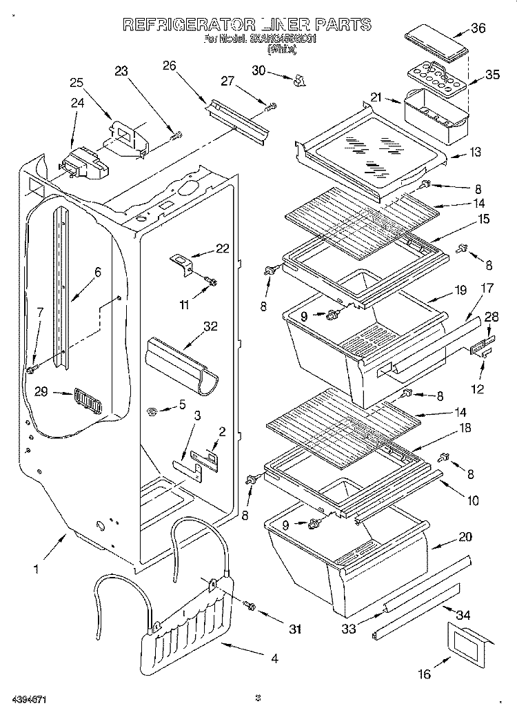 REFRIGERATOR LINER Diagram and Parts List for 3XARG458GD01  Whirlpool Refrigerator