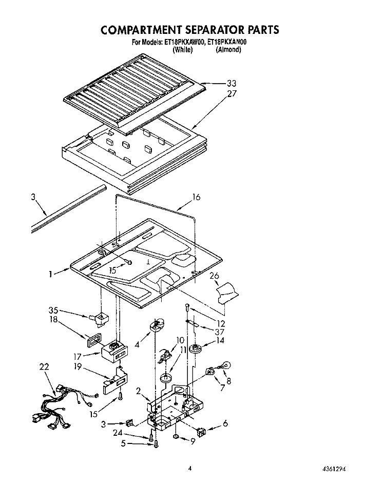 COMPARTMENT SEPARATOR Diagram and Parts List for ET18PKXAN00  Whirlpool Refrigerator
