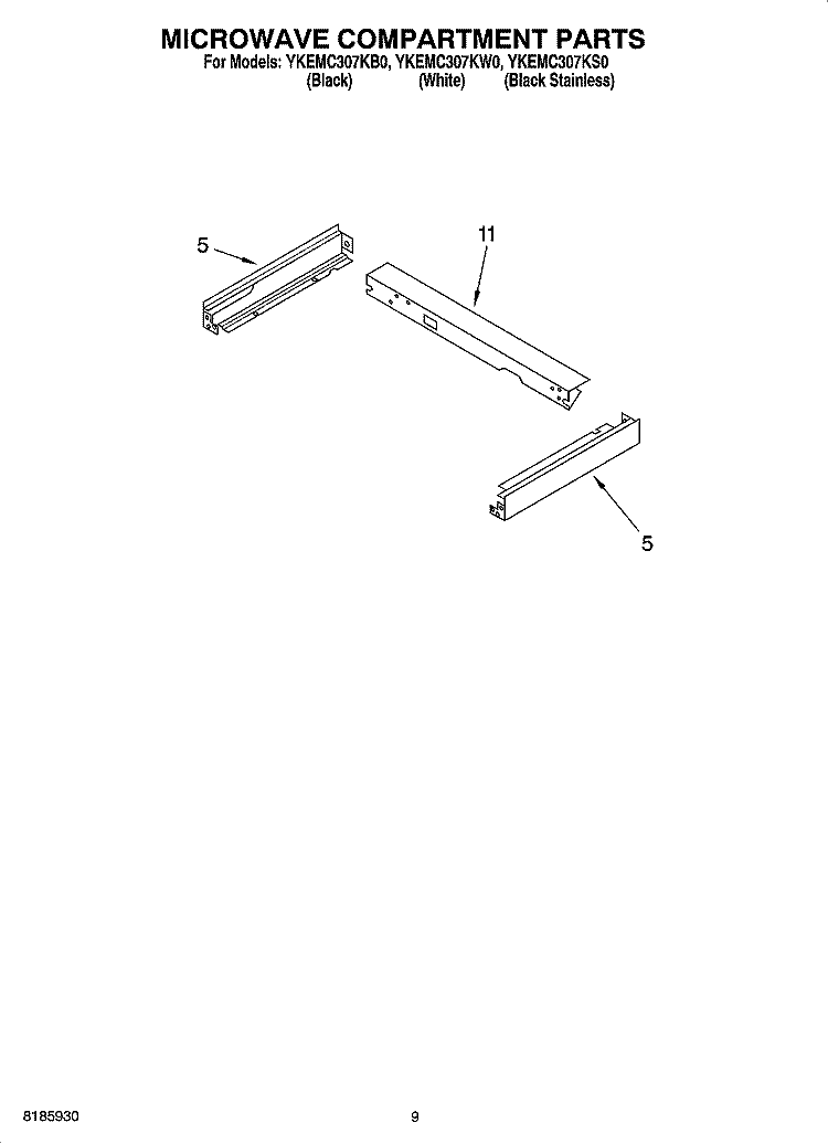 MICROWAVE COMPARTMENT PARTS Diagram and Parts List for YKEMC307KS0  KitchenAid Microwave Oven Combo