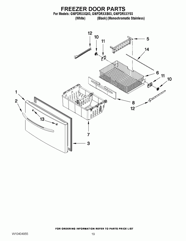 FREEZER DOOR PARTS Diagram and Parts List for GI6FDRXXB03  Whirlpool Refrigerator
