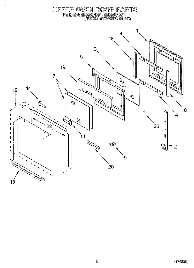UPPER OVEN DOOR Diagram and Parts List for RBD245PDB1  Whirlpool Wall Oven
