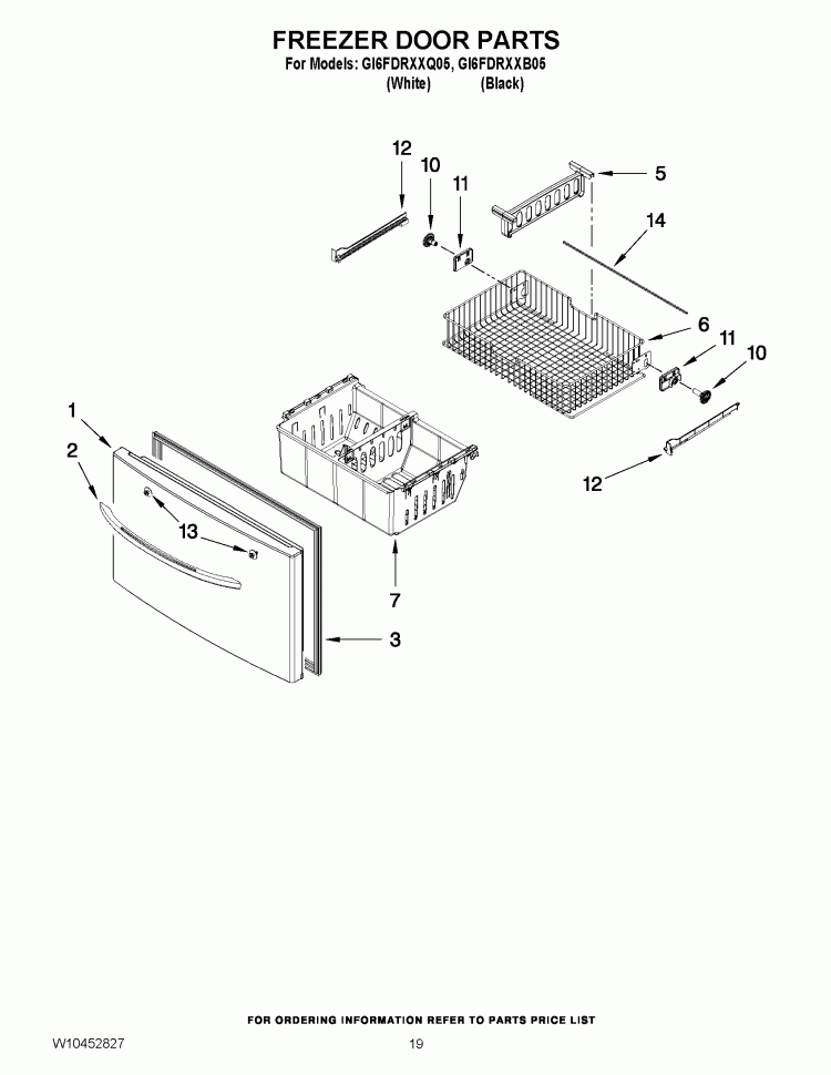 FREEZER DOOR PARTS Diagram and Parts List for GI6FDRXXB05  Whirlpool Refrigerator