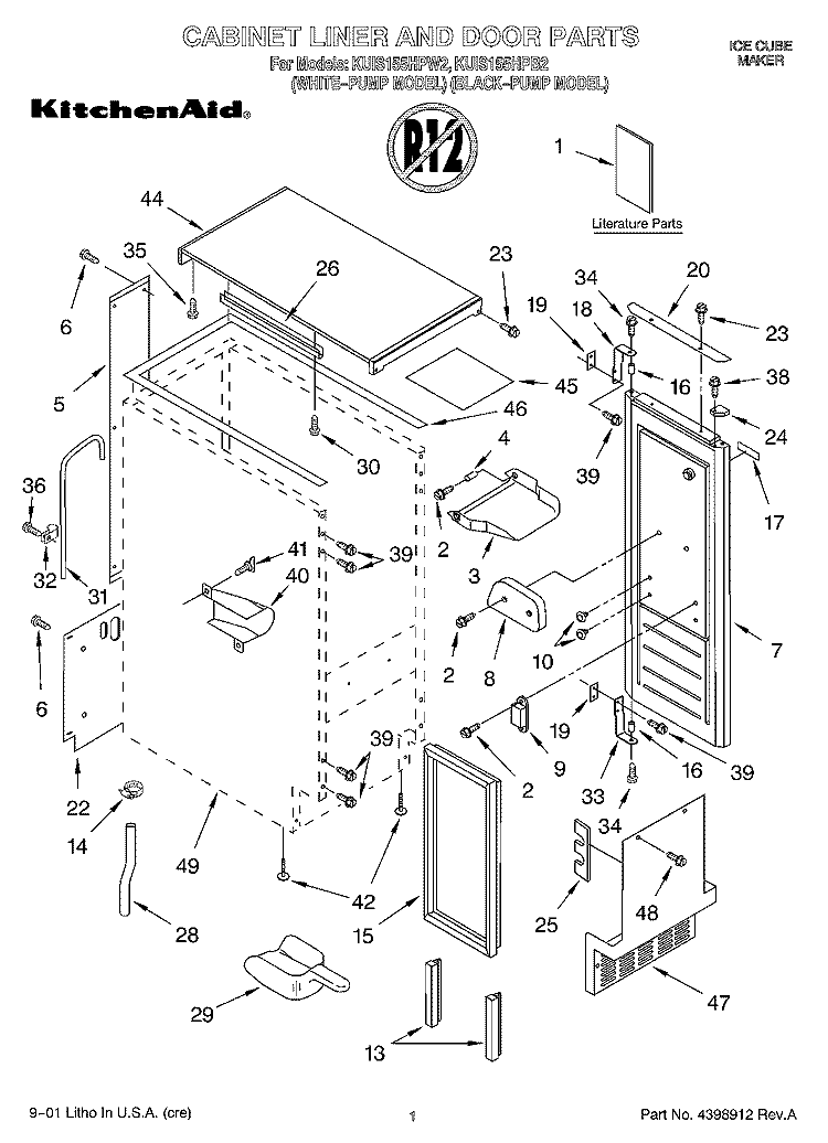 CABINET LINER AND DOOR, LIT/OPTIONAL Diagram and Parts List for KUIS155HPW2  KitchenAid Ice Maker