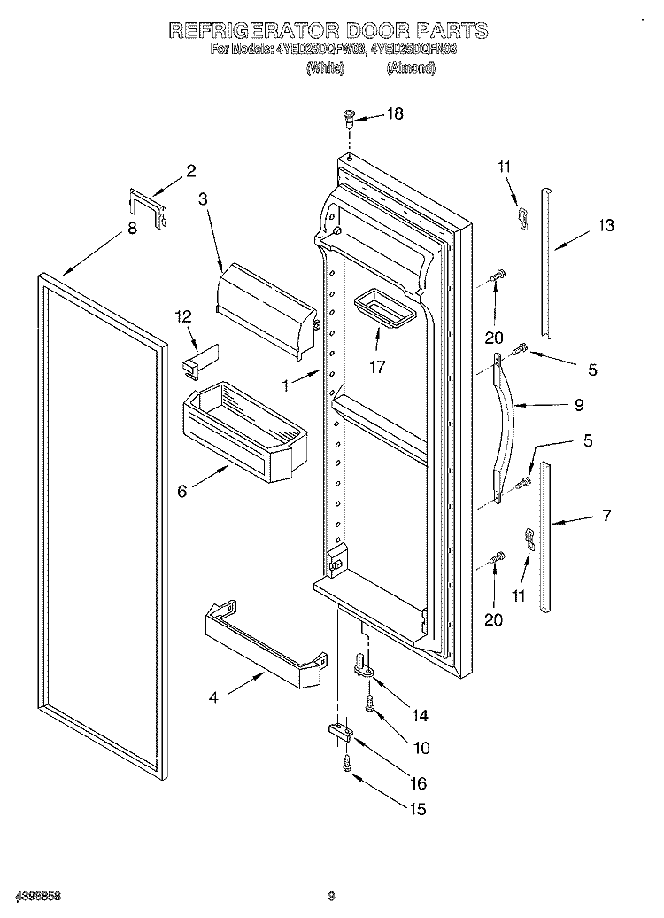 REFRIGERATOR DOOR Diagram and Parts List for 4YED25DQFN03  Whirlpool Refrigerator