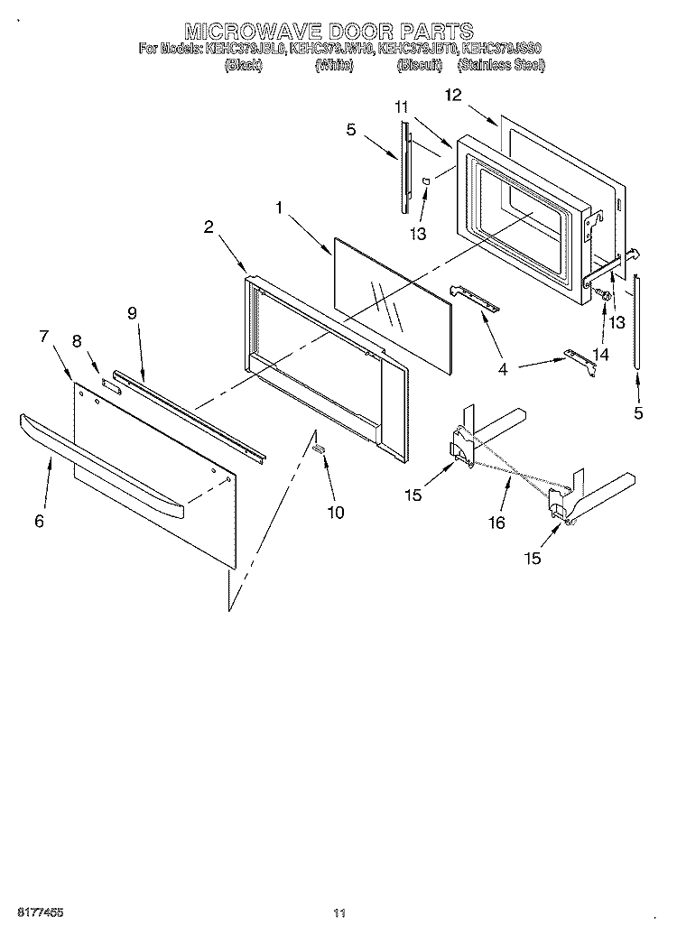 MICROWAVE DOOR, OPTIONAL Diagram and Parts List for KEHC379JSS0  KitchenAid Microwave Oven Combo