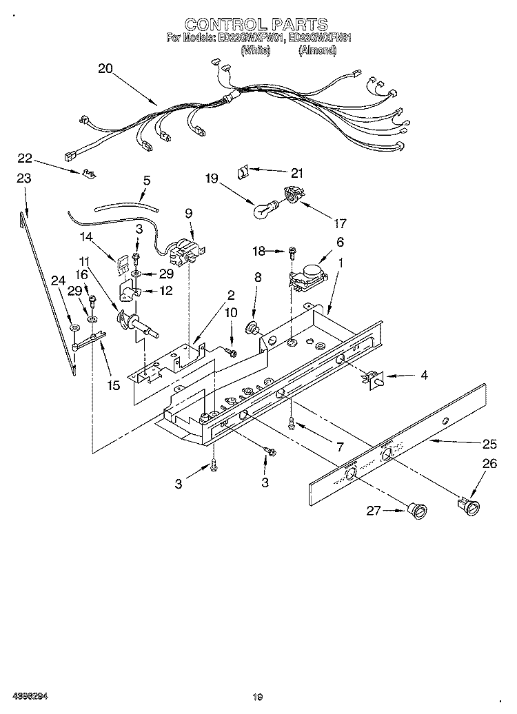 CONTROL, OPTIONAL Diagram and Parts List for ED22GWXFW01  Whirlpool Refrigerator