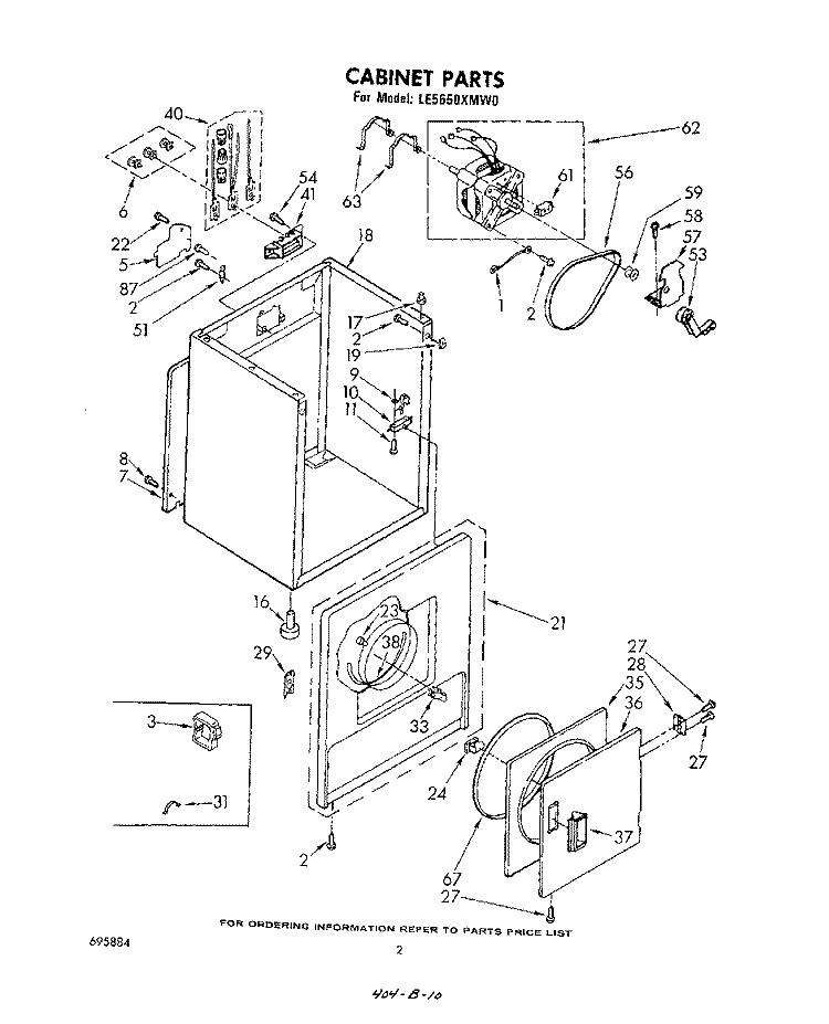CABINET Diagram and Parts List for LE5650XMW0  Whirlpool Dryer