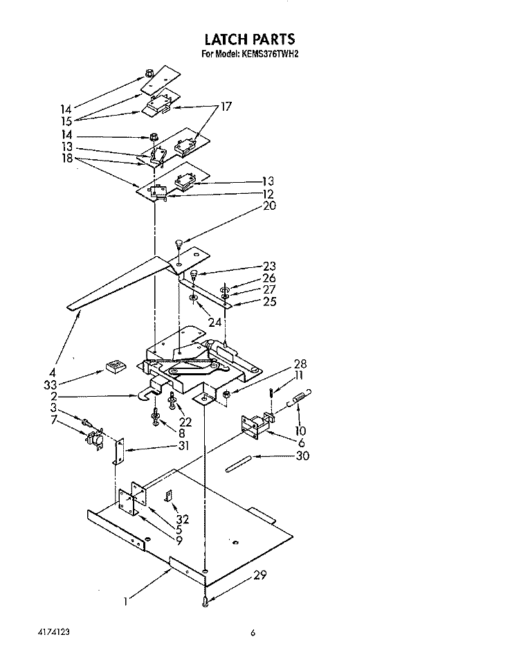 LATCH Diagram and Parts List for KEMS376TWH2  KitchenAid Microwave Oven Combo