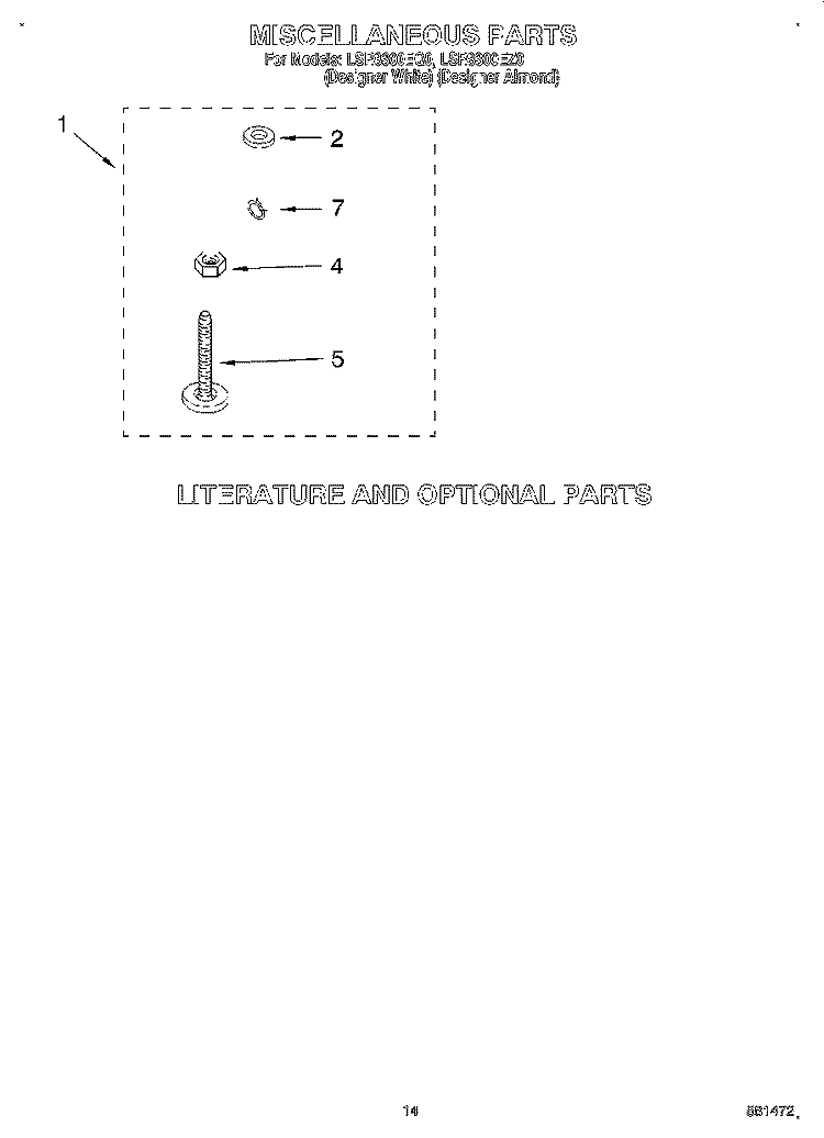 MISCELLANEOUS, LIT/OPTIONAL Diagram and Parts List for LSR8300EQ0  Whirlpool Washer