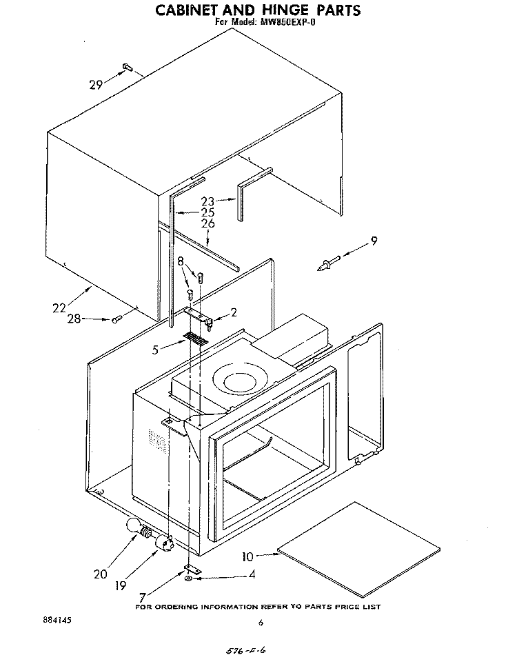 CABINET AND HINGE Diagram and Parts List for MW850EXP0  Whirlpool Microwave