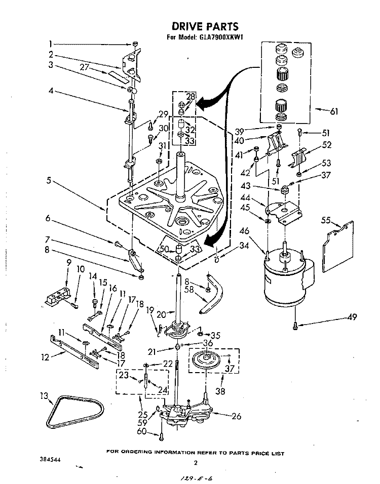 DRIVE Diagram and Parts List for GLA7900XKW1  Whirlpool Washer