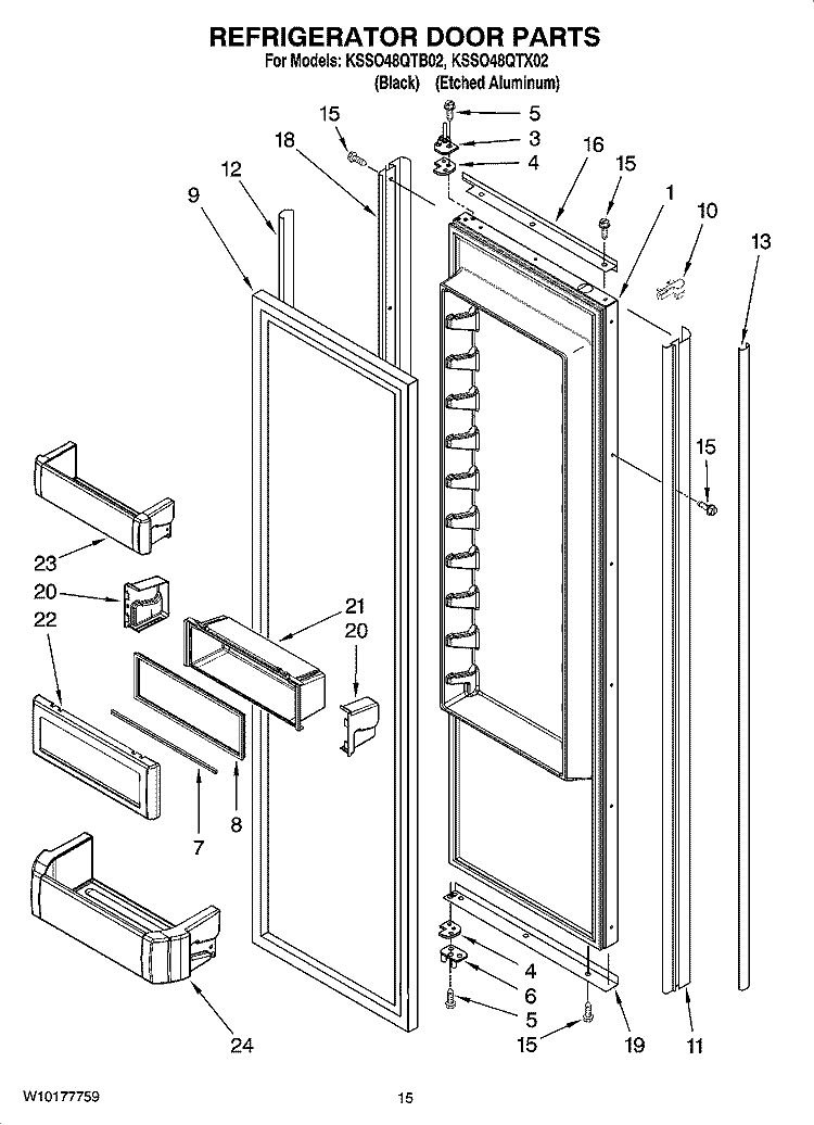 REFRIGERATOR DOOR PARTS Diagram and Parts List for KSSO48QTB02  KitchenAid Refrigerator