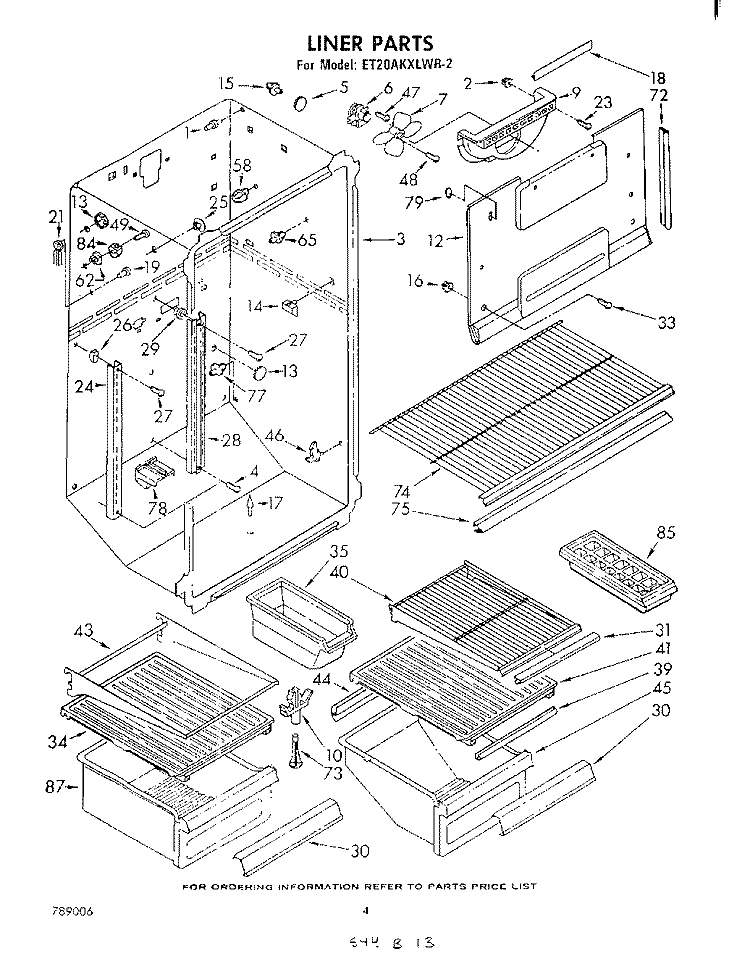 LINER Diagram and Parts List for ET20AKXLWR2  Whirlpool Refrigerator