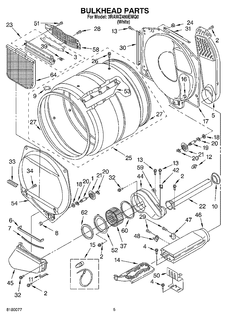 BULKHEAD PARTS OPTIONAL PARTS (NOT INCLUDED) Diagram and Parts List for 3RAWZ480EMQ0  Whirlpool Dryer