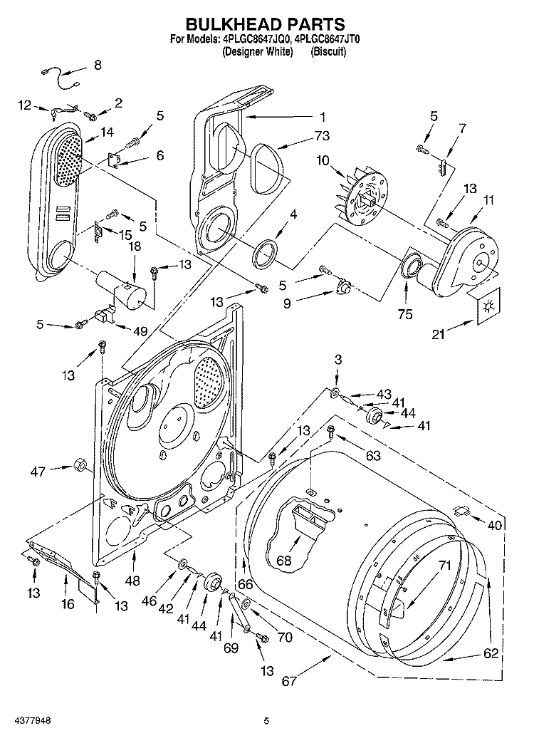 BULKHEAD Diagram and Parts List for 4PLGC8647JT0  Whirlpool Dryer