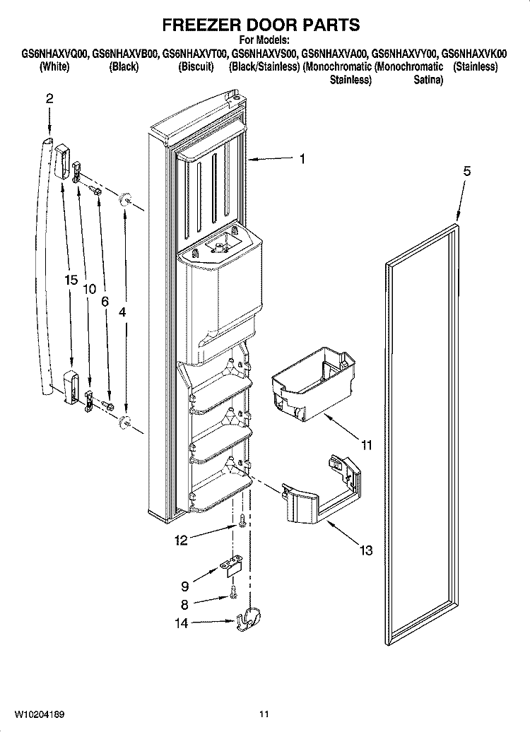 FREEZER DOOR PARTS Diagram and Parts List for GS6NHAXVT00  Whirlpool Refrigerator