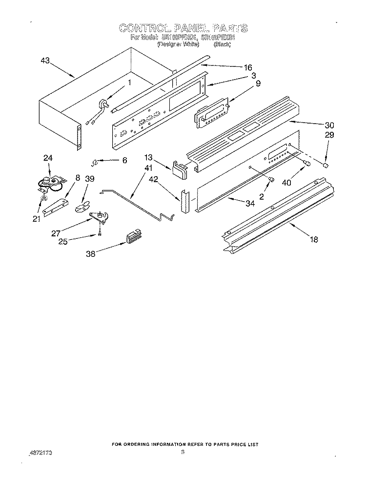 CONTROL PANEL Diagram and Parts List for SB160PEXQ1  Whirlpool Wall Oven