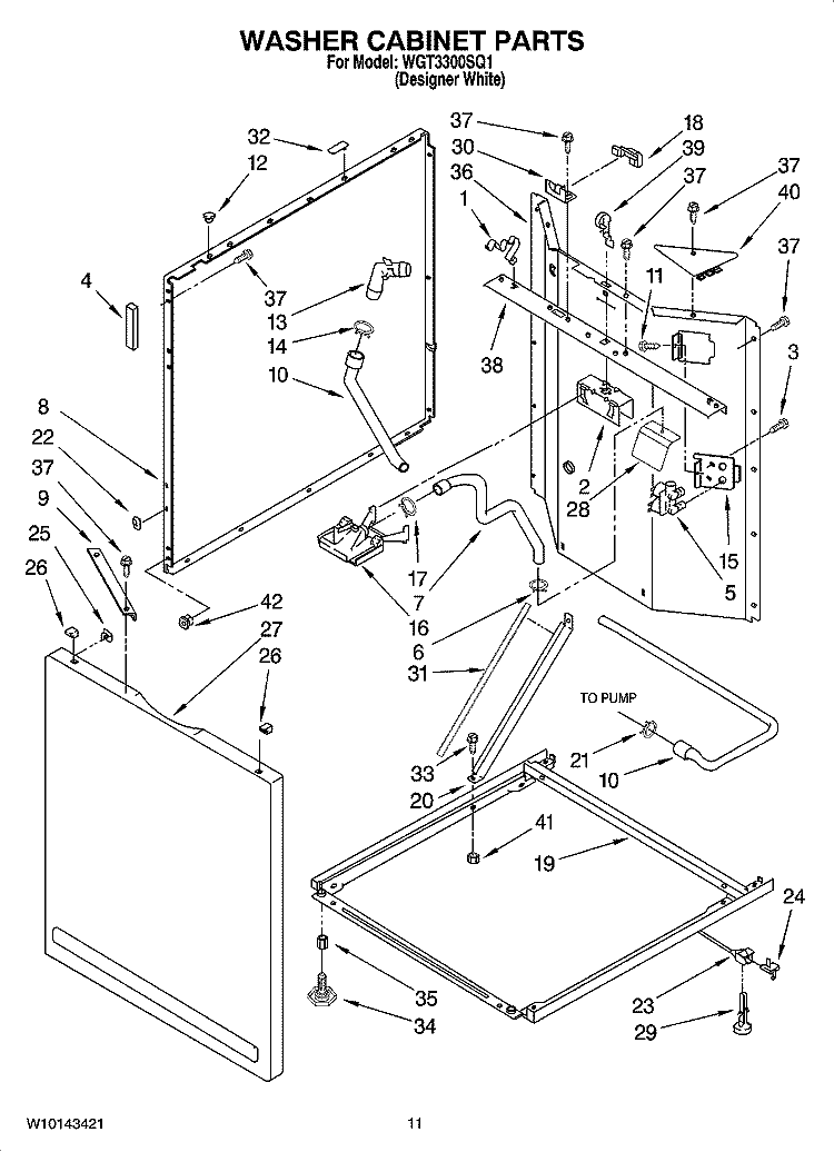 WASHER CABINET PARTS Diagram and Parts List for WGT3300SQ1  Whirlpool Washer Dryer Combo