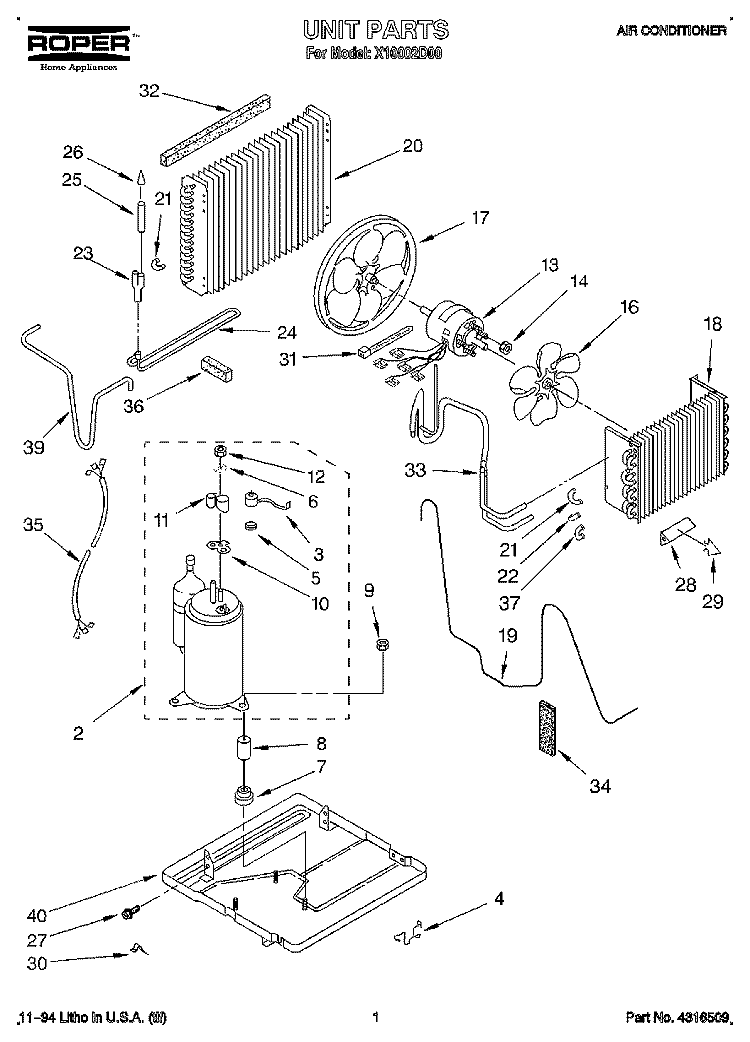 UNIT, LIT/OPTIONAL Diagram and Parts List for X10002D00  Roper Air Conditioner