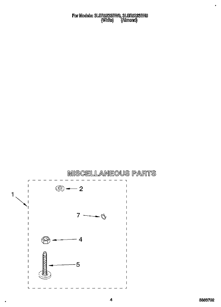 MISCELLANEOUS Diagram and Parts List for 3LSR5233BN0  Whirlpool Washer