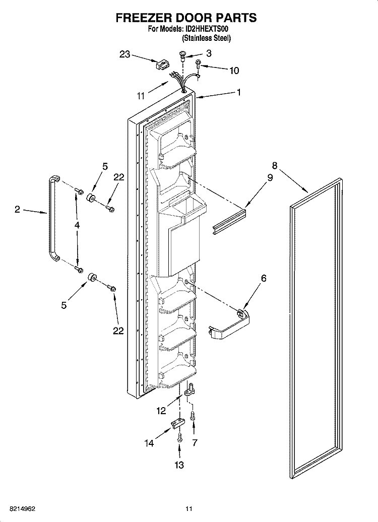 FREEZER DOOR PARTS Diagram and Parts List for ID2HHEXTS00  Whirlpool Refrigerator