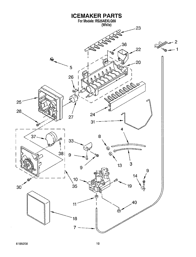 ICEMAKER PARTS, PARTS NOT ILLUSTRATED Diagram and Parts List for RS25AEXLQ00  Roper Refrigerator