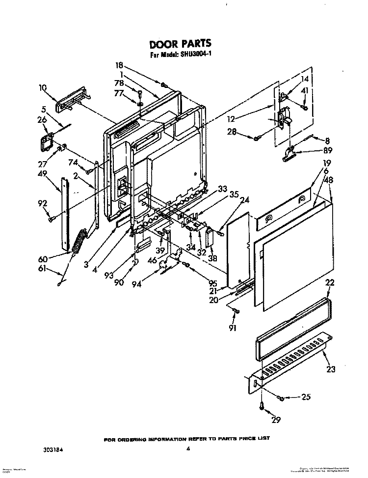 DOOR Diagram and Parts List for SHU30041  Whirlpool Dishwasher