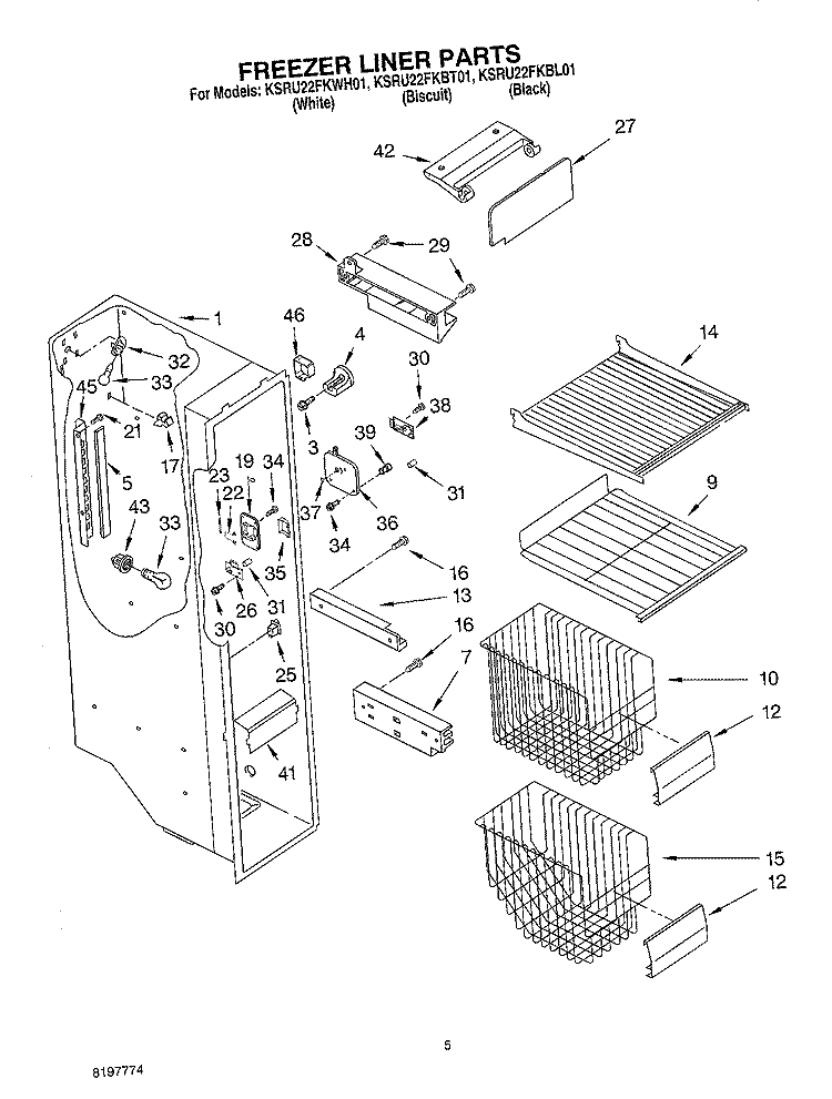 FREEZER LINER Diagram and Parts List for KSRU22FKBT01  KitchenAid Refrigerator