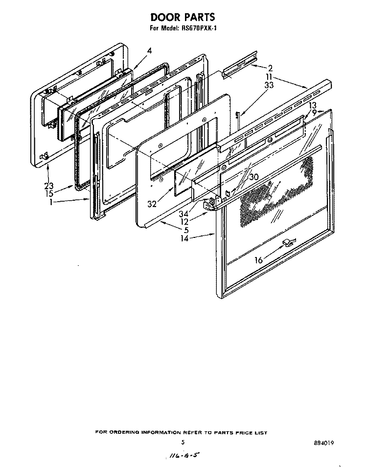 DOOR Diagram and Parts List for RS670PXK1  Whirlpool Range