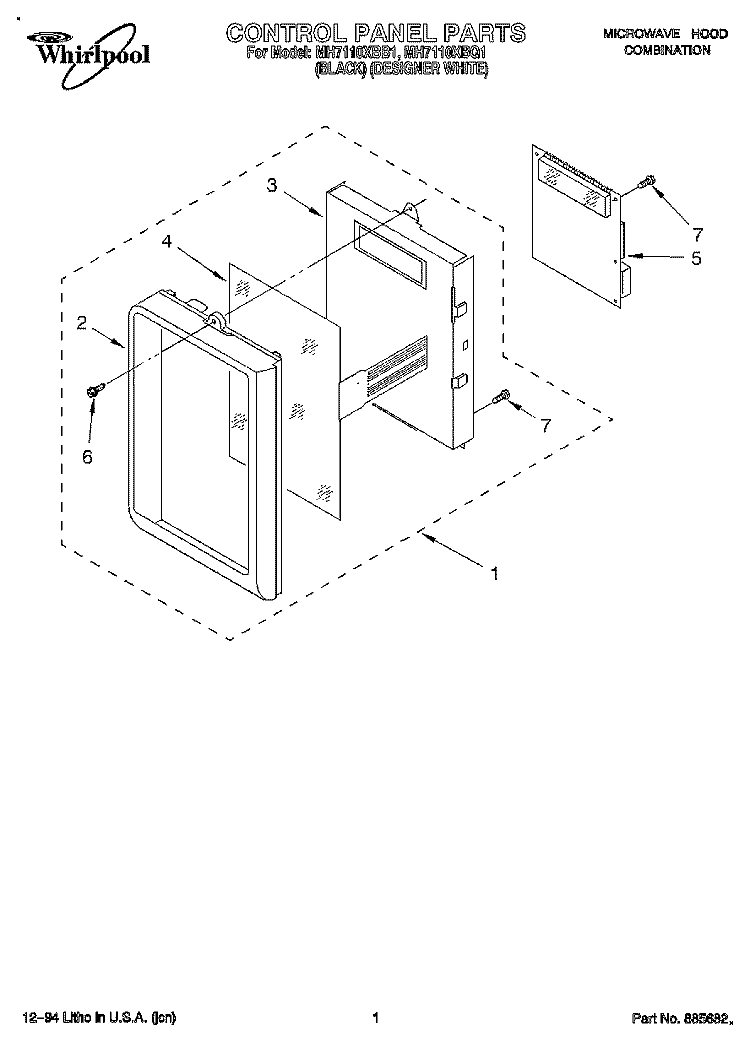 CONTROL PANEL Diagram and Parts List for MH7110XBQ1  Whirlpool Microwave