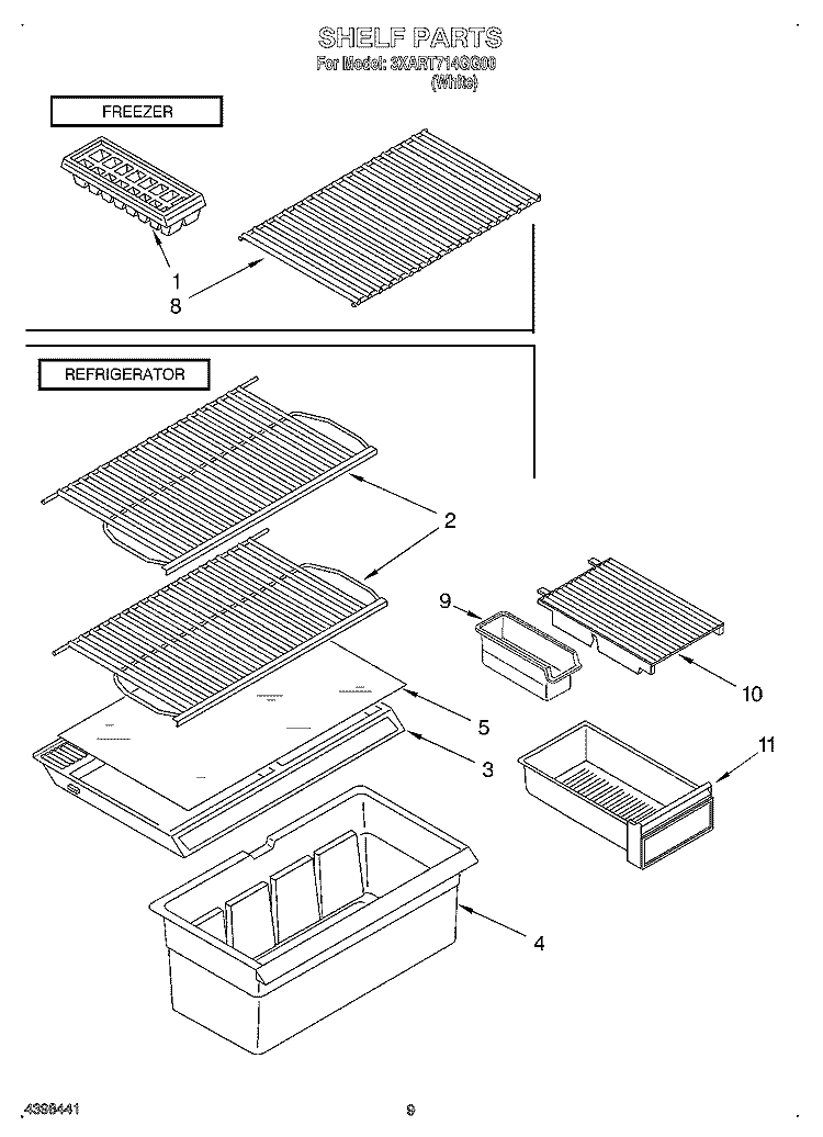 SHELF, OPTIONAL Diagram and Parts List for 3XART714GG00  Whirlpool Refrigerator