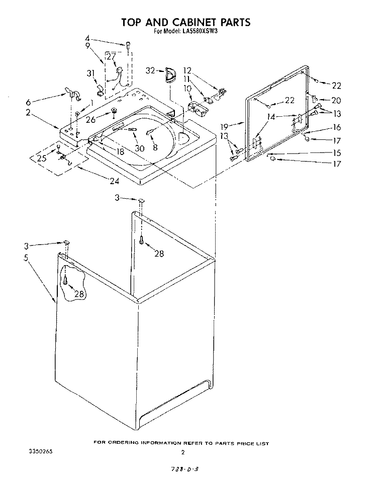 TOP AND CABINET , LITERATURE AND OPTIONAL Diagram and Parts List for LA5580XSW3  Whirlpool Washer