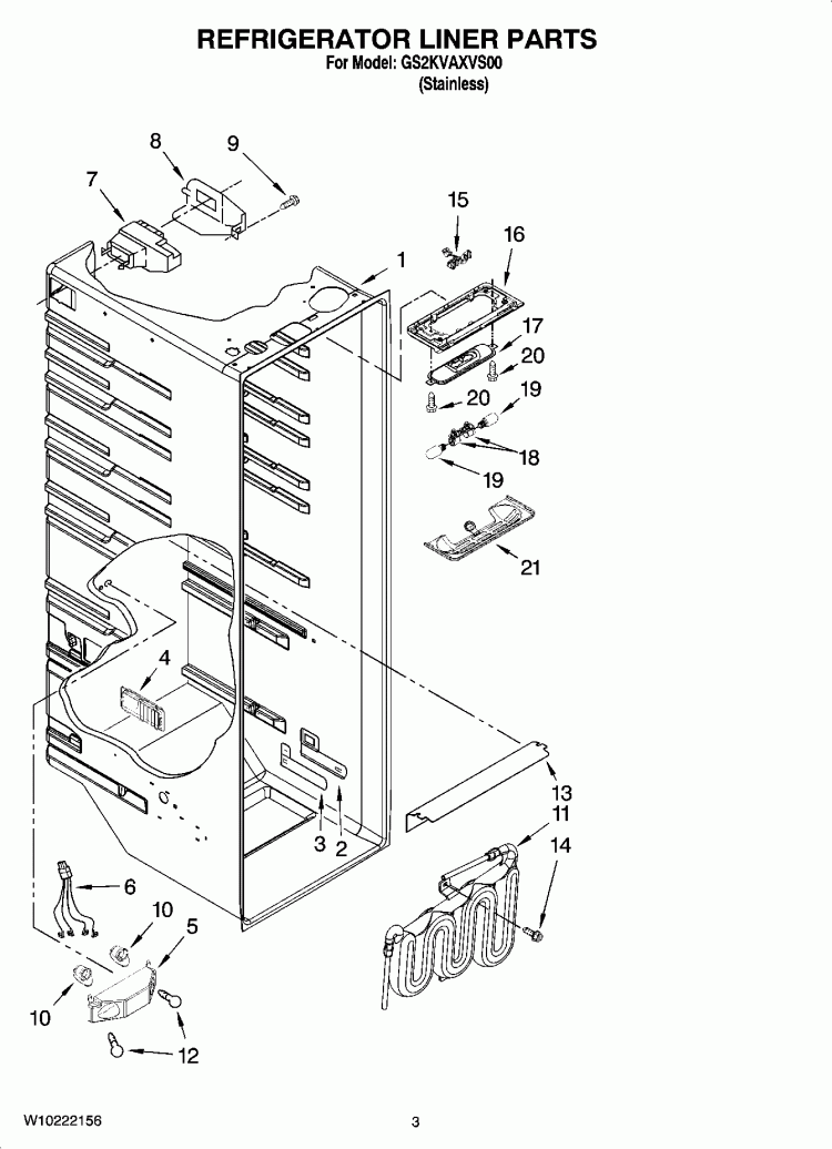 REFRIGERATOR LINER PARTS Diagram and Parts List for GS2KVAXVS00  Whirlpool Refrigerator