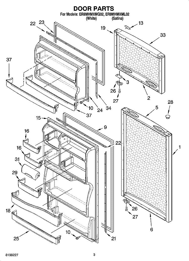 DOOR PARTS Diagram and Parts List for ER8MHMXML02  Whirlpool Refrigerator