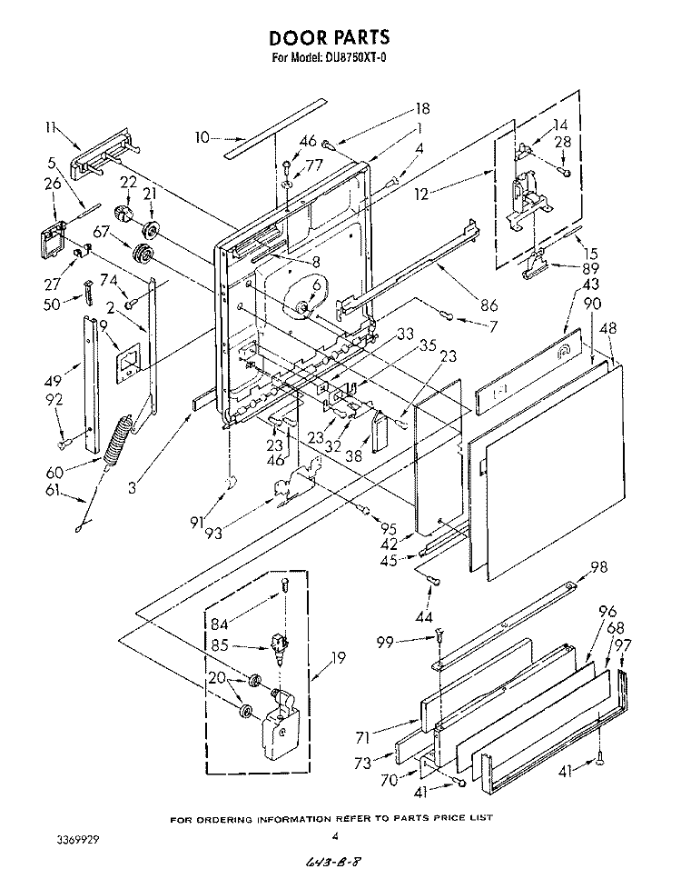 DOOR Diagram and Parts List for DU8750XT0  Whirlpool Dishwasher