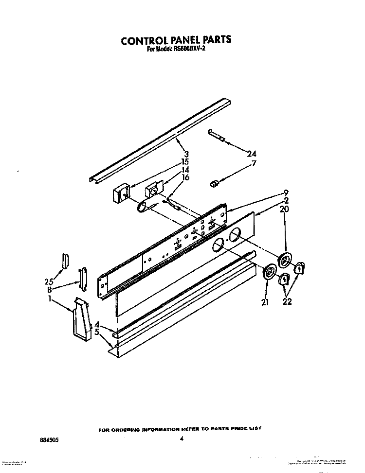 CONTROL PANEL, OPTIONAL Diagram and Parts List for RS600BXV2  Whirlpool Range