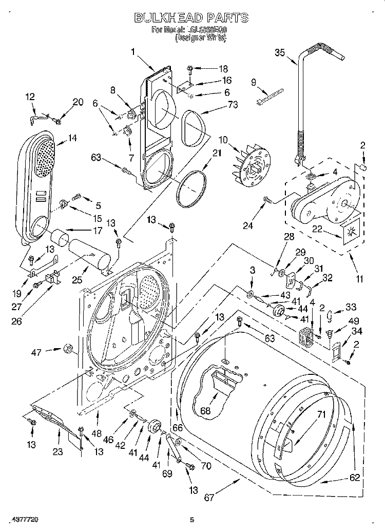BULKHEAD Diagram and Parts List for LGL8858EQ0  Whirlpool Dryer