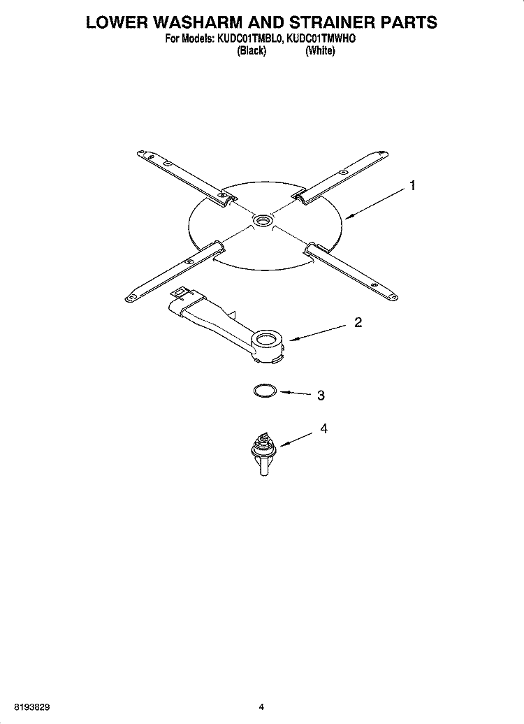 LOWER WASHARM AND STRAINER PARTS Diagram and Parts List for KUDC01TMBL0  KitchenAid Dishwasher