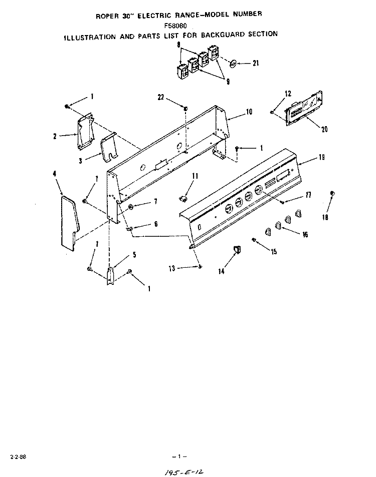 BACKGUARD , LIT/OPTIONAL Diagram and Parts List for F5808W0  Roper Range