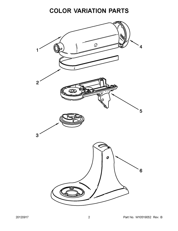 COLOR VARIATION PARTS Diagram and Parts List for KSM75ER0  KitchenAid Mixer