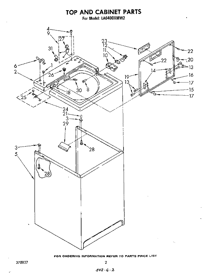 TOP AND CABINET , LITERATURE AND OPTIONAL Diagram and Parts List for LA5400XMW2  Whirlpool Washer