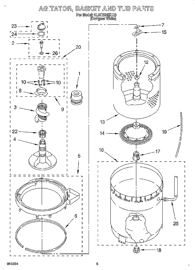 AGITATOR, BASKET AND TUB Diagram and Parts List for 6LSC9245HQ0  Whirlpool Washer