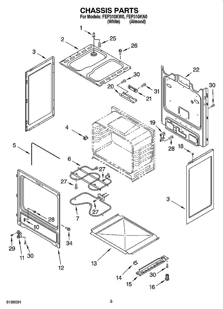 CHASSIS PARTS Diagram and Parts List for IER310RW0  Inglis Range