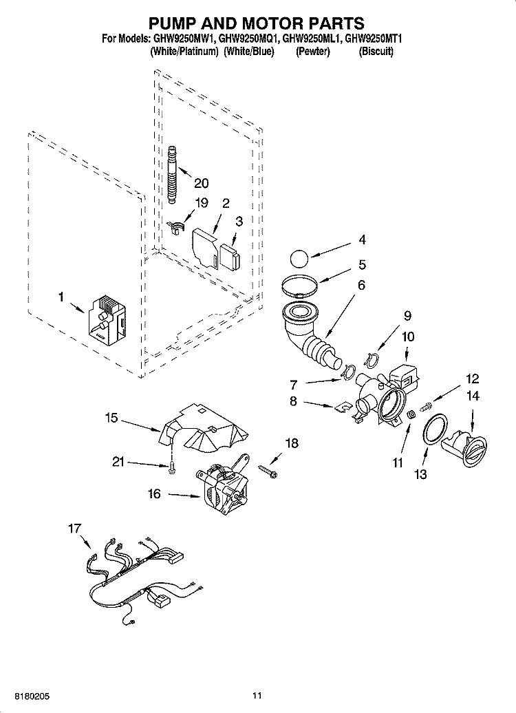 PUMP AND MOTOR PARTS OPTIONAL PARTS (NOT INCLUDED) Diagram and Parts List for GHW9250ML1  Whirlpool Washer